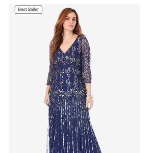 NWT Roaman’s Beaded Navy Evening Dress